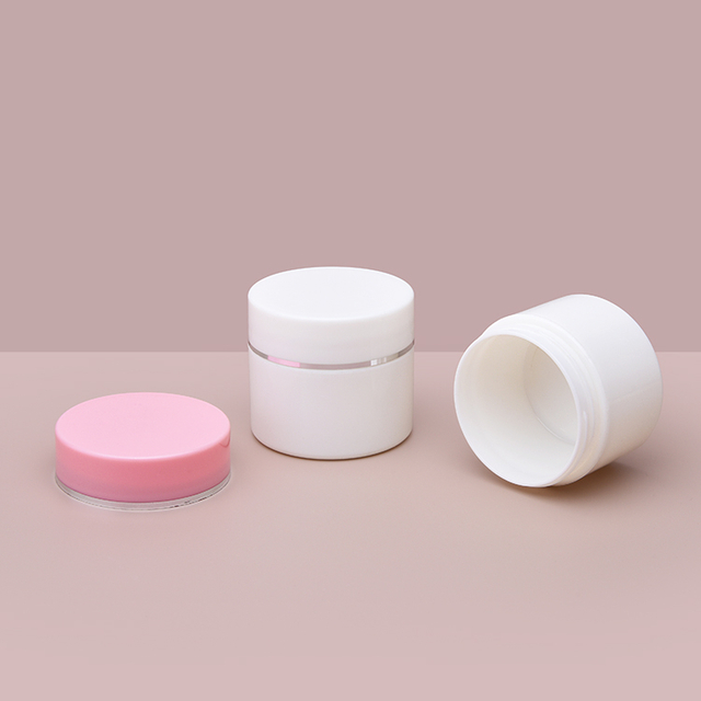 China Manufacturers Cosmetic Jar Supplier, Pink Color Round Cosmetic Containers Jar, 50ML PP Double Wall Cosmetic Containers Jar , Small Free Sample Cosmetic Jar