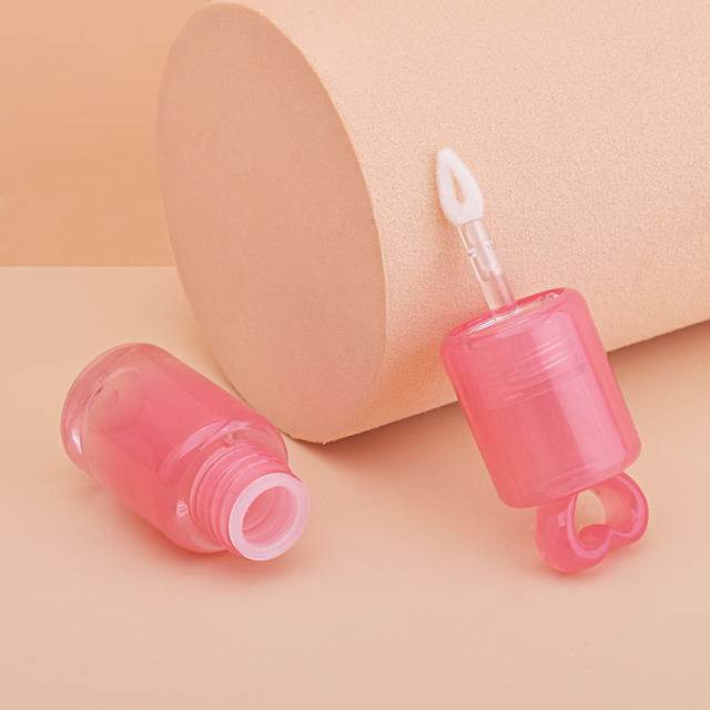 Custom Square Transparent Pink Small Size 3ml Heart Shape Lip Gloss Tube