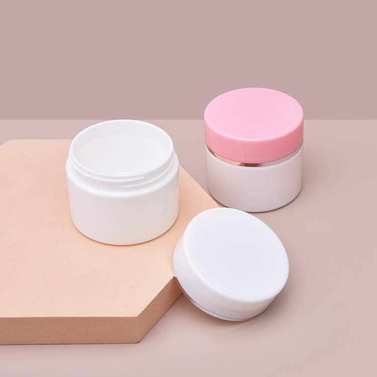 China Manufacturers Cosmetic Jar Supplier, Pink Color Round Cosmetic Containers Jar, 50ML PP Double Wall Cosmetic Containers Jar , Small Free Sample Cosmetic Jar