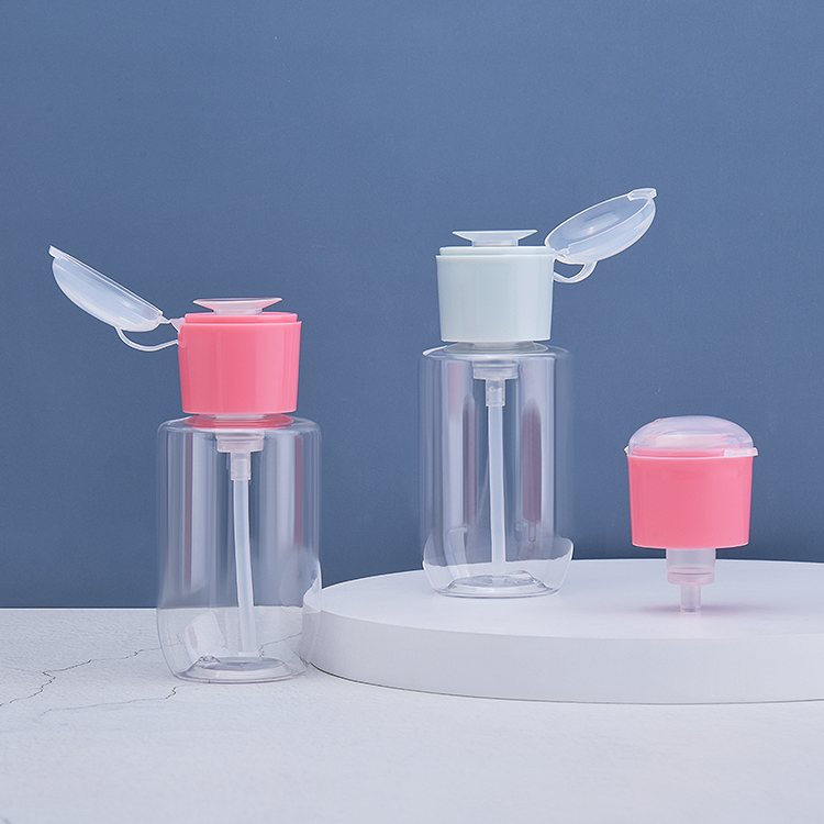 PET Bottle 500 Ml Nail Polish Pump Dispenser,24/410 Pink Plastic Nail Remover Pump,outer Spring Liquid Dispenser Pump for Nail Polish Remover