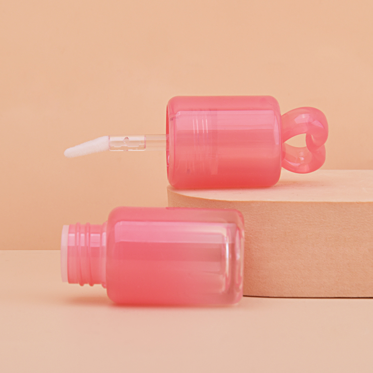 Custom Square Transparent Pink Small Size 3ml Heart Shape Lip Gloss Tube