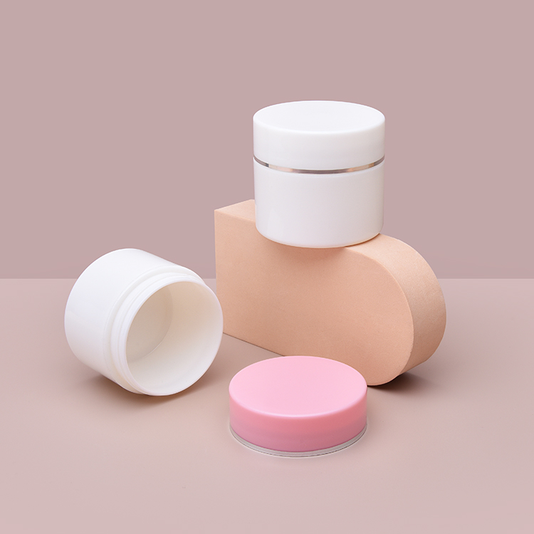 China Manufacturers Cosmetic Jar Supplier, Pink Color Round Cosmetic Containers Jar, 50ML PP Double Wall Cosmetic Containers Jar , Small Free Sample Cosmetic Jar