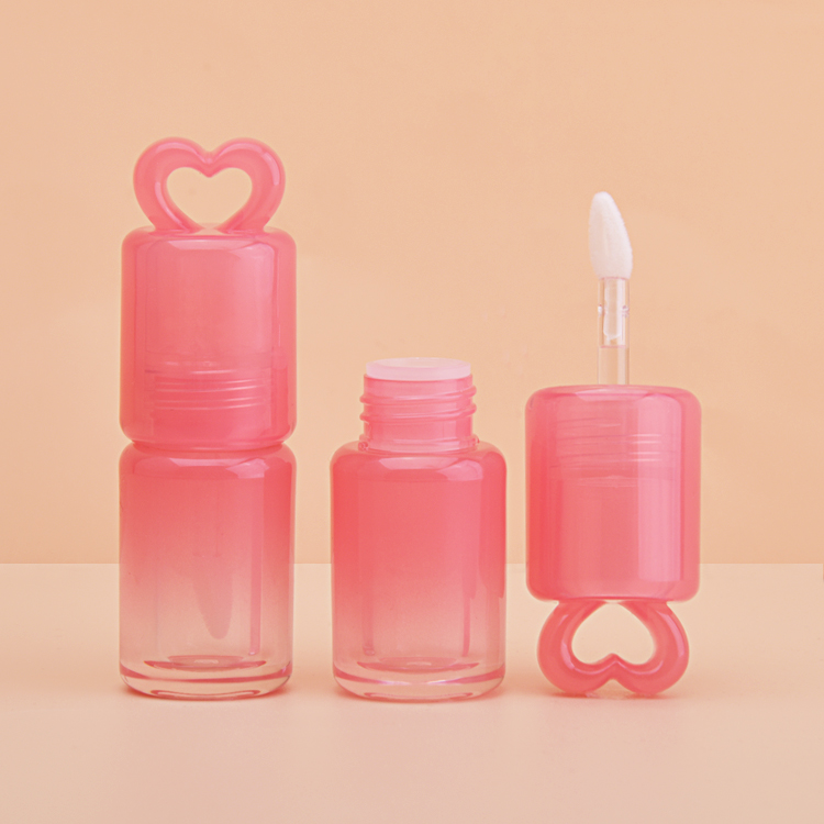 Custom Square Transparent Pink Small Size 3ml Heart Shape Lip Gloss Tube