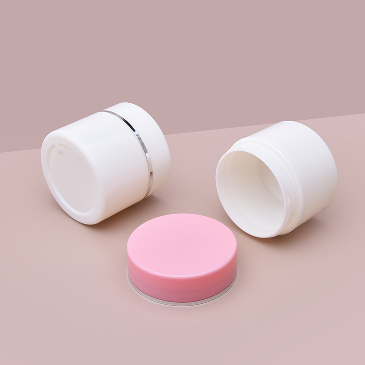 China Manufacturers Cosmetic Jar Supplier, Pink Color Round Cosmetic Containers Jar, 50ML PP Double Wall Cosmetic Containers Jar , Small Free Sample Cosmetic Jar