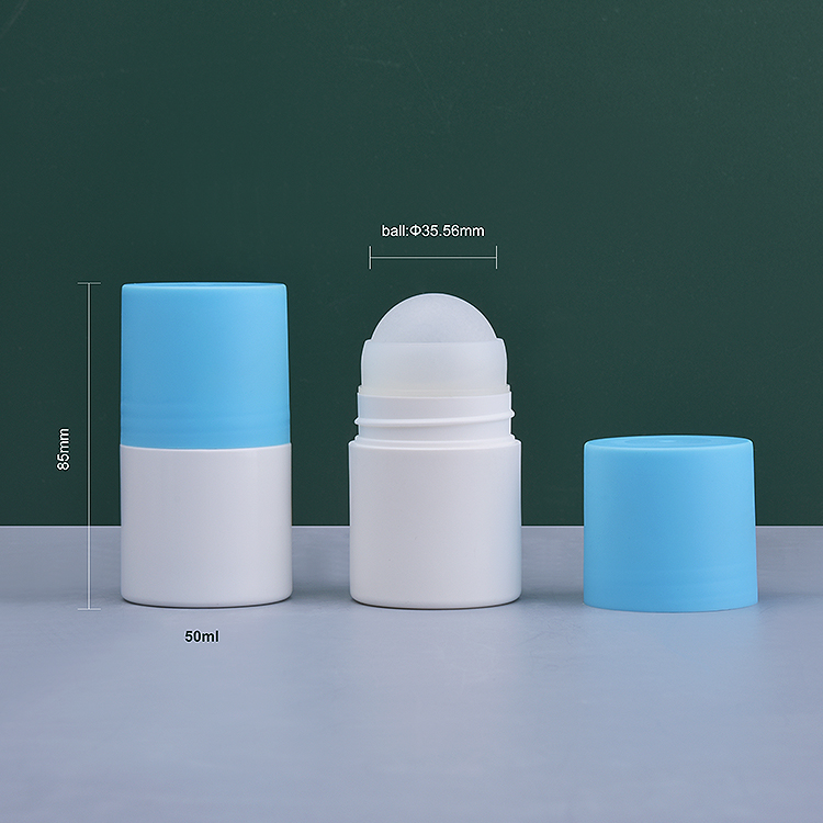 50ml Bule Cap White Plastic Roller Ball Bottel for Liquid Deodorant 